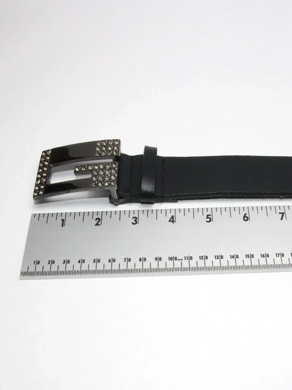 Guess Women's Large Rhinestone Bling G Black Genuine Leather Belt 943210